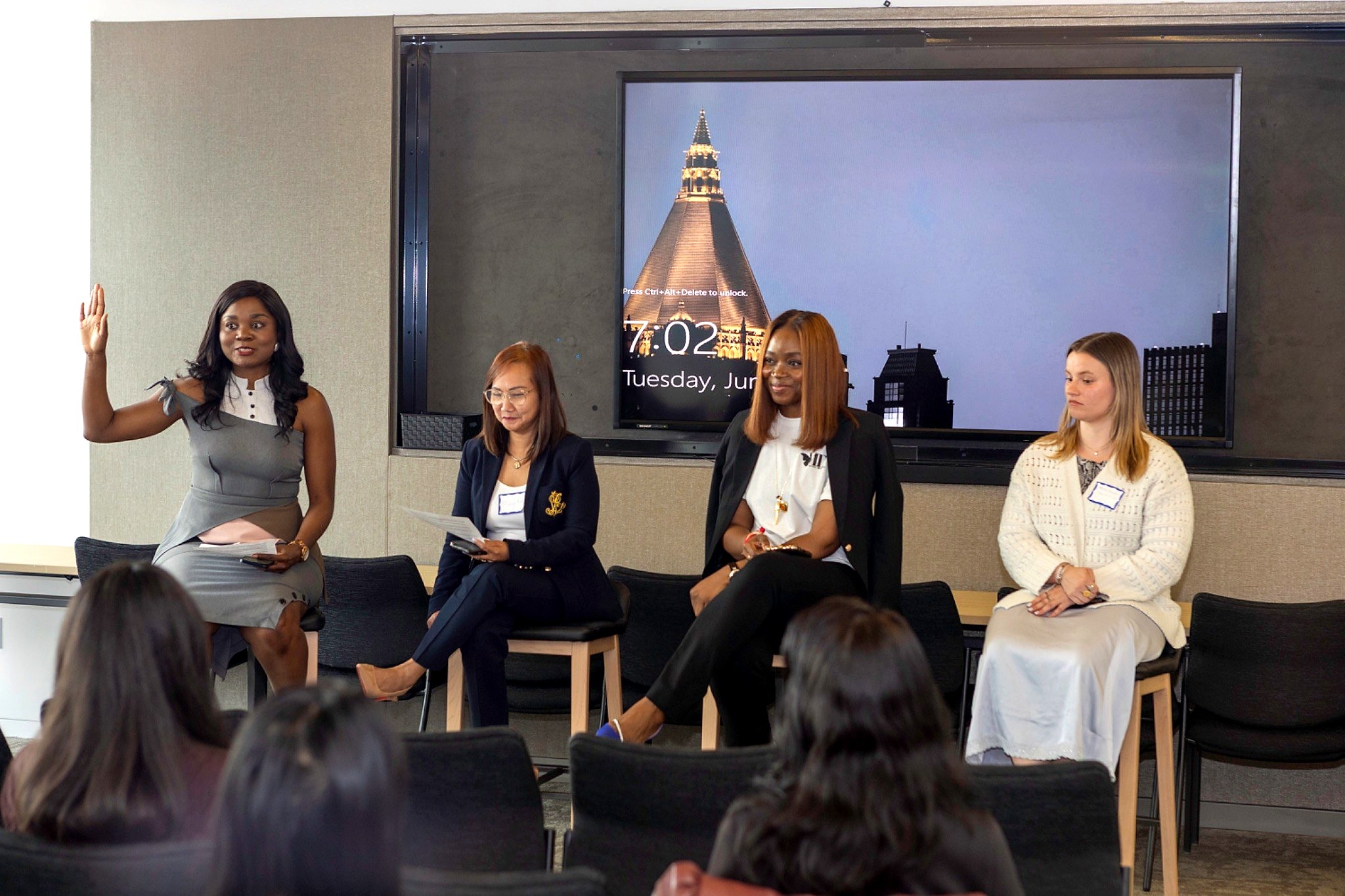 Francine Mbvoumbo speaking on a panel